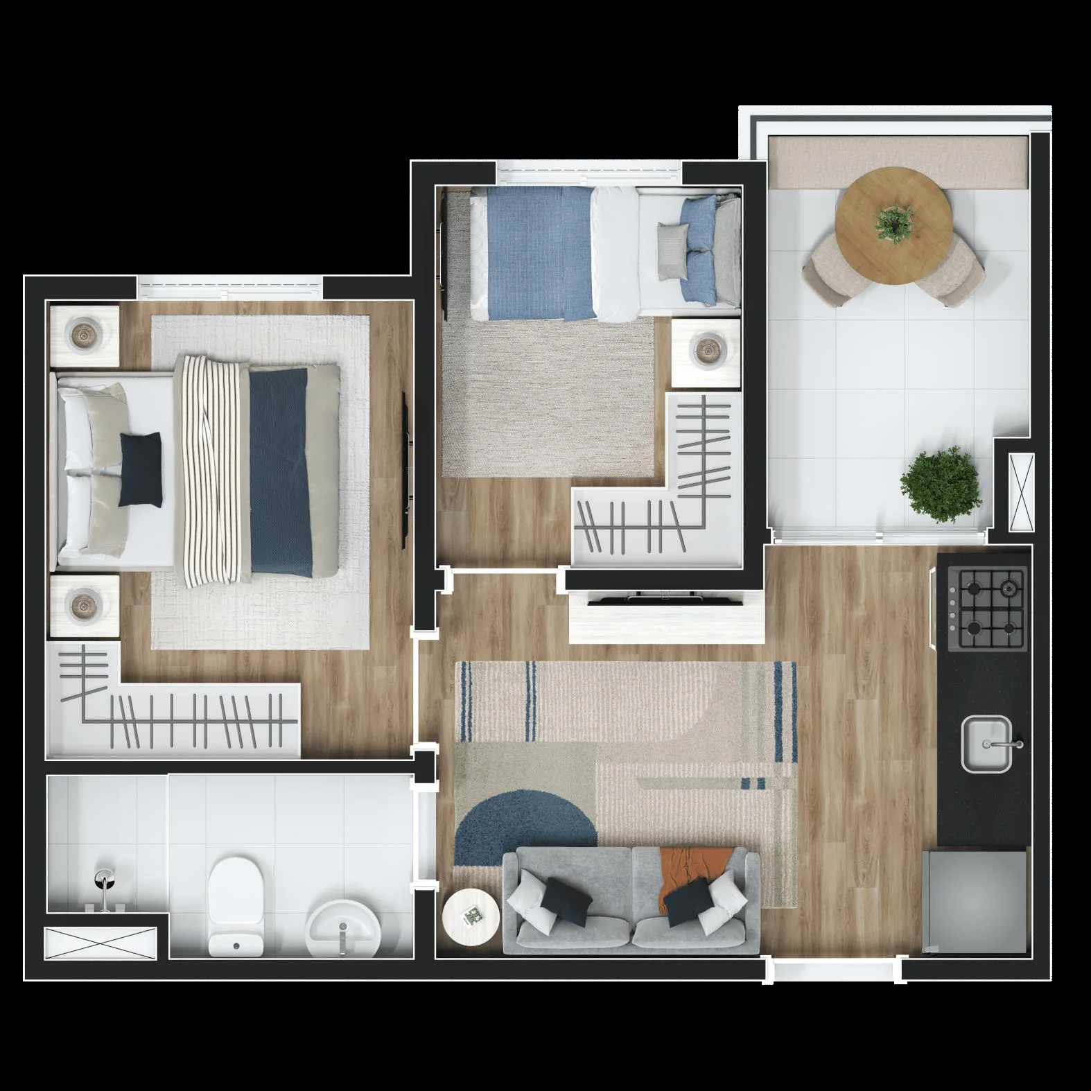 Planta de 34 m² — opção A