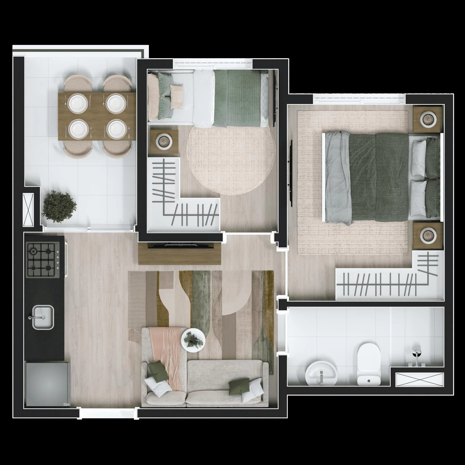 Planta de 34 m² — opção B