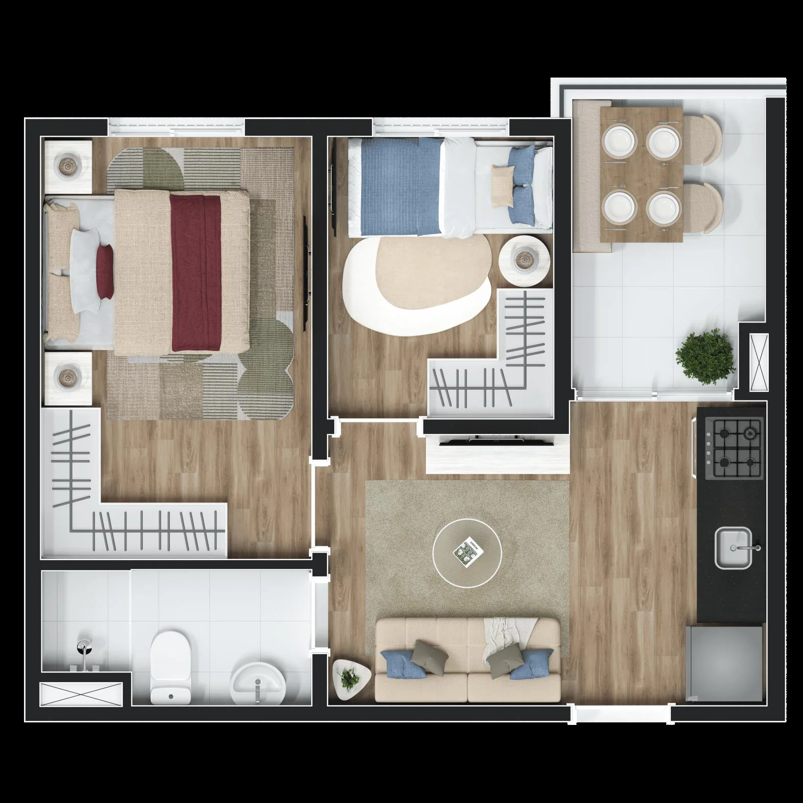 Plantas de 35 m² e 36 m²